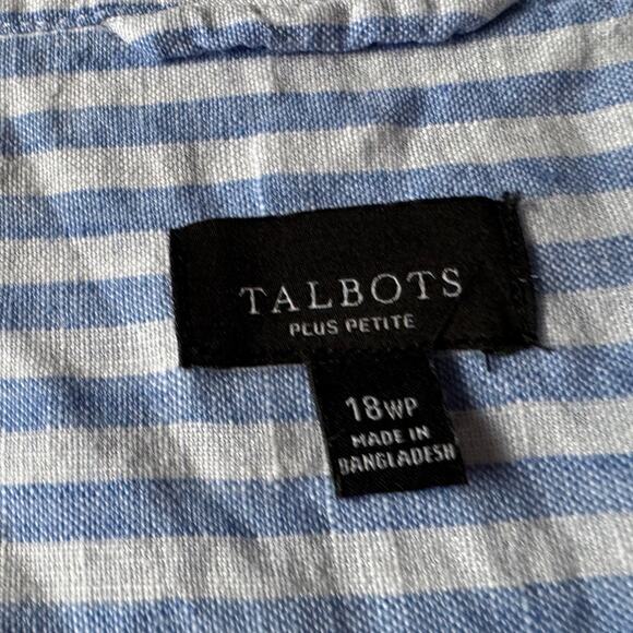 Talbots Linen Shirt Dress Midi Striped Button Front Minimalist Lagenlook Pockets - Picture 2 of 5